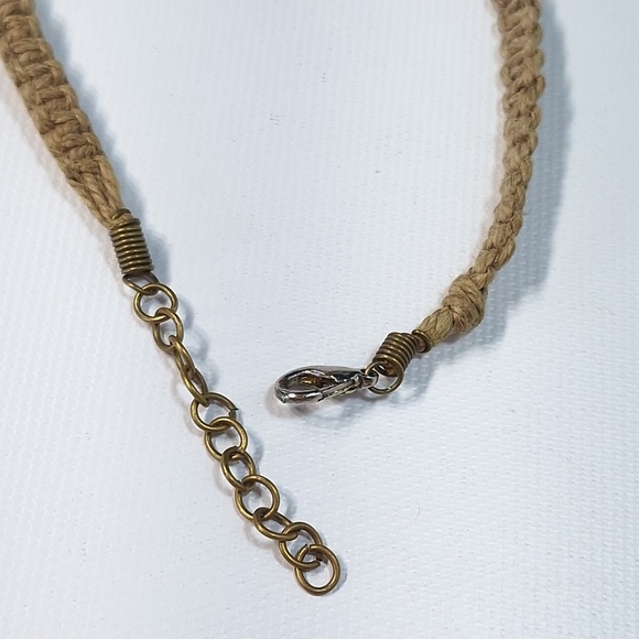 Woven Hemp Recycled Blue Glass Bead Unisex Necklace - Picture 7 of 8